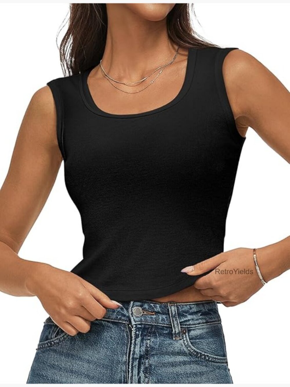 Ribbed Tank Top Scoop Neck Wide Strap Sleeveless Crop Top Fitted Camisole